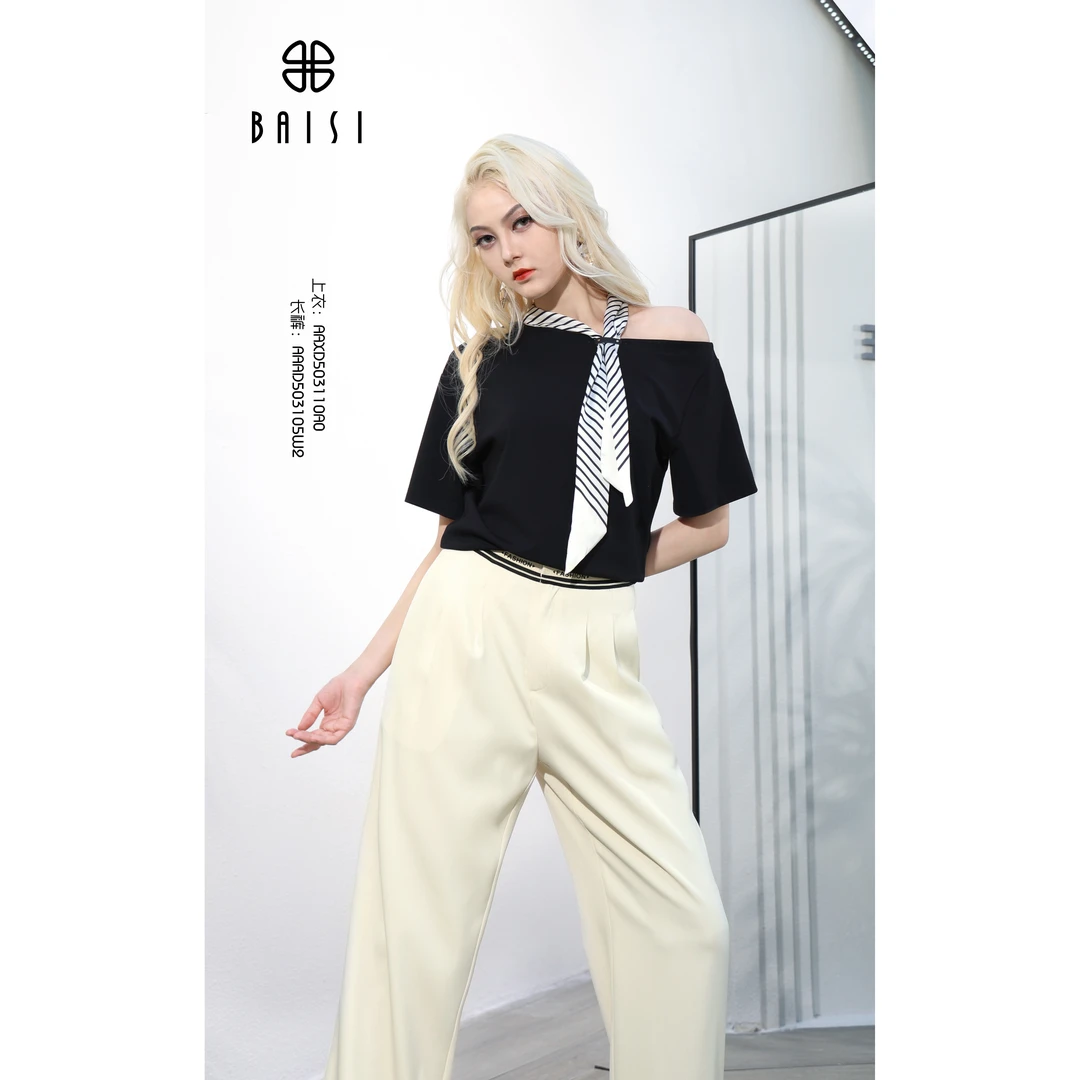BAISI 百丝2025夏装AAXD503110A0减龄时尚T恤上衣