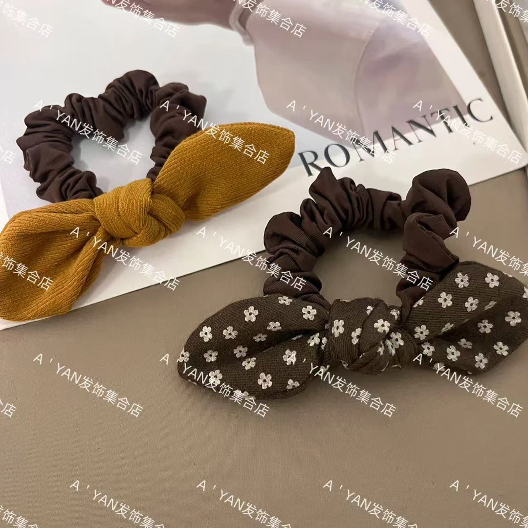 韩系东大门南瓜碎花蝴蝶结发绳可爱风秋冬款灯芯绒高级感发绳A138