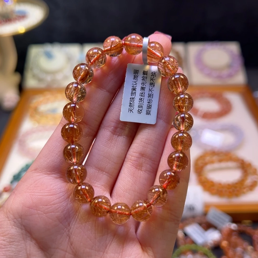 水晶手串未镶嵌8m殿堂级透体满发铜发晶