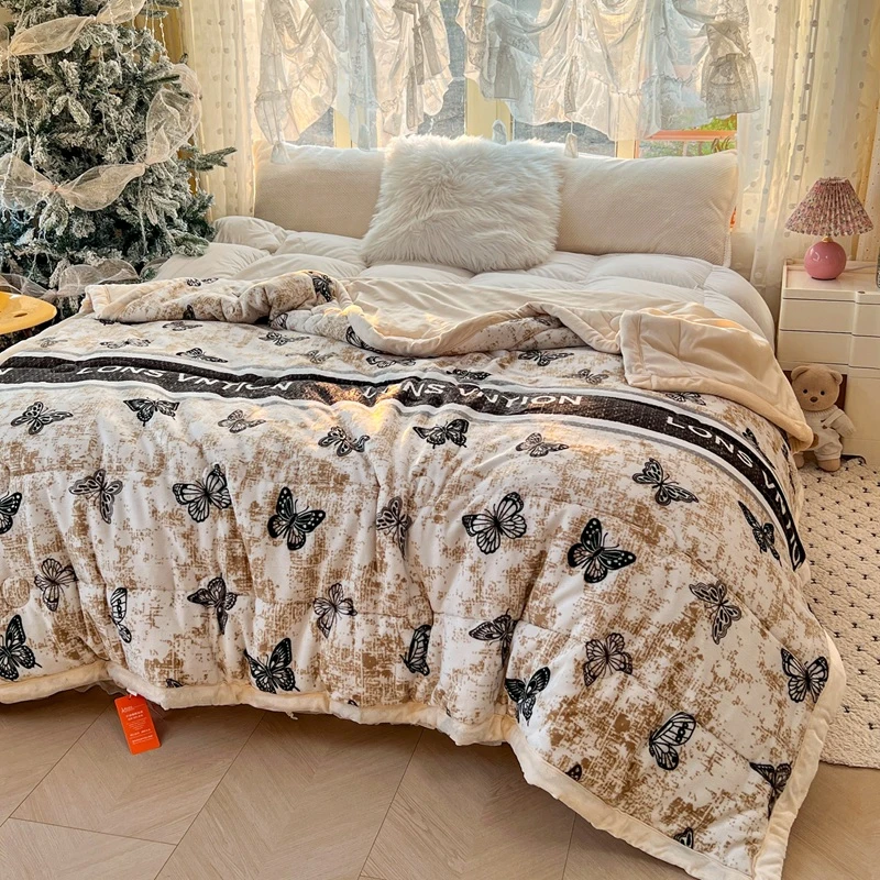 新款双面牛奶绒加厚冬被冬季加绒宿舍印花牛奶绒被子水洗秋冬居家