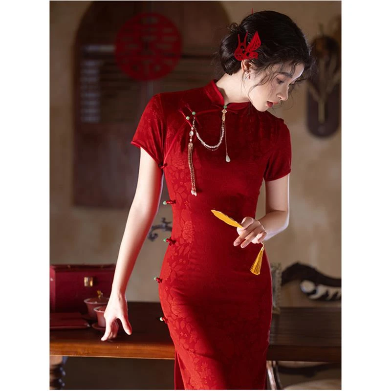 红色旗袍敬酒服新娘新款年轻款结婚订婚回门服连衣裙女夏送中高考