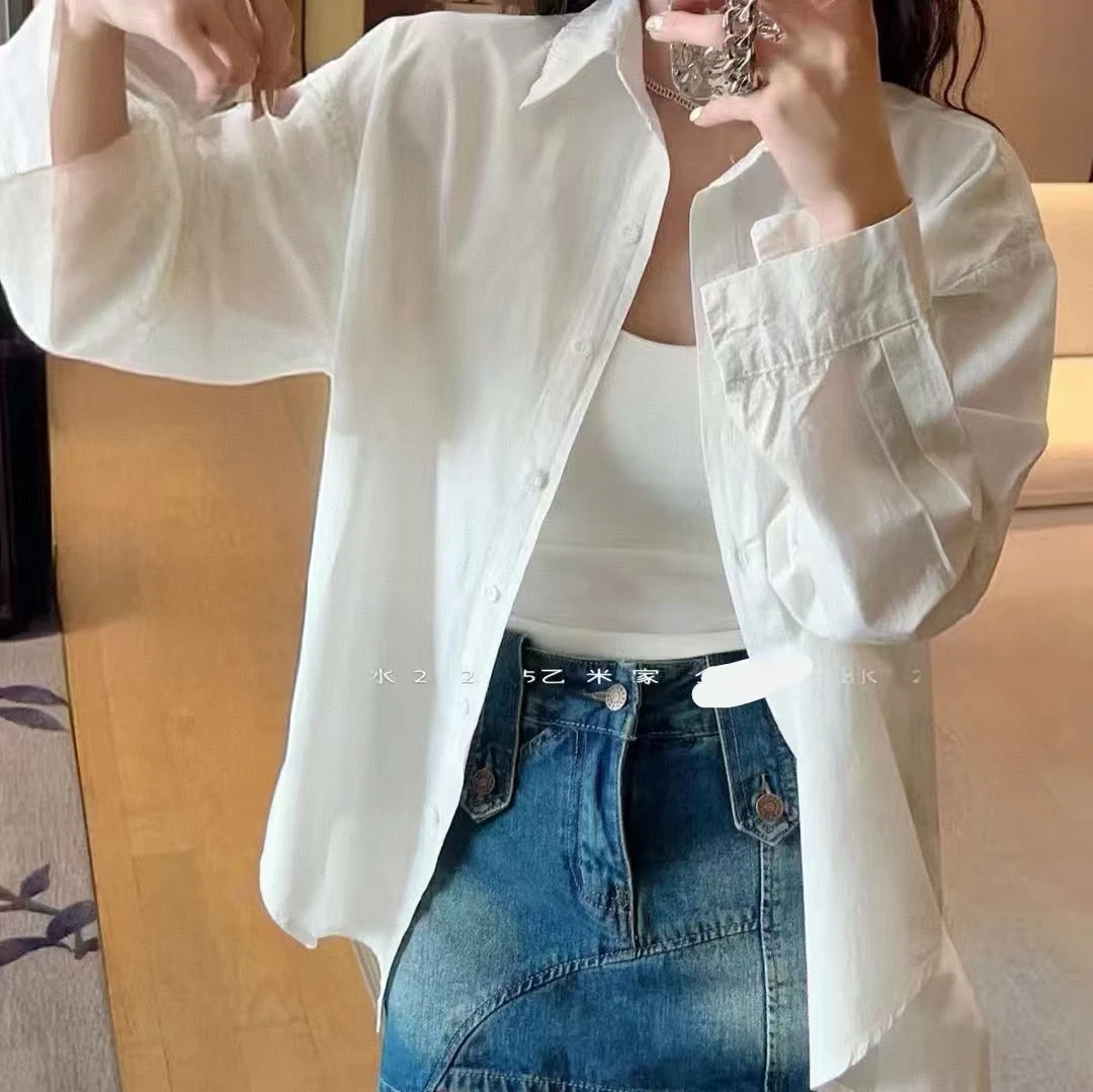 《霞华》2025新款时尚气质百搭翻领长款长袖衬衫上衣