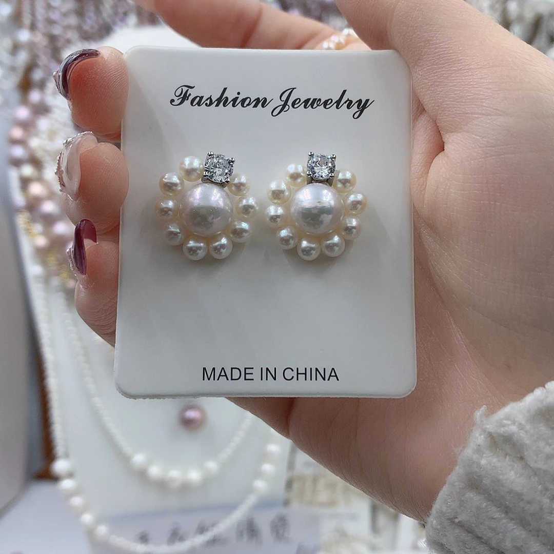 淡水珍珠耳饰银S925镶嵌