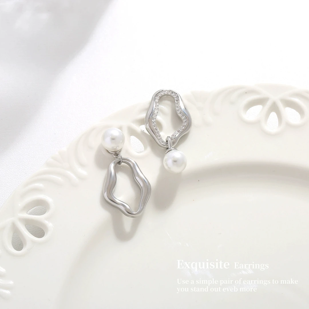合金耳饰 纯银珍珠耳钉时尚气质镶锆耳饰小众高级感女气质耳环