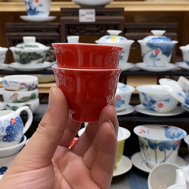 手绘微红色杯3个装