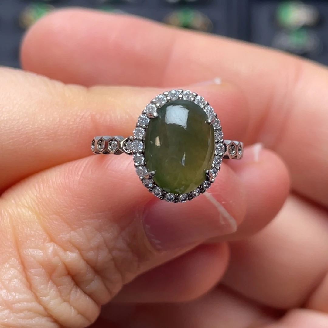 翡翠银S925镶嵌戒指纯天然缅甸翡翠A货