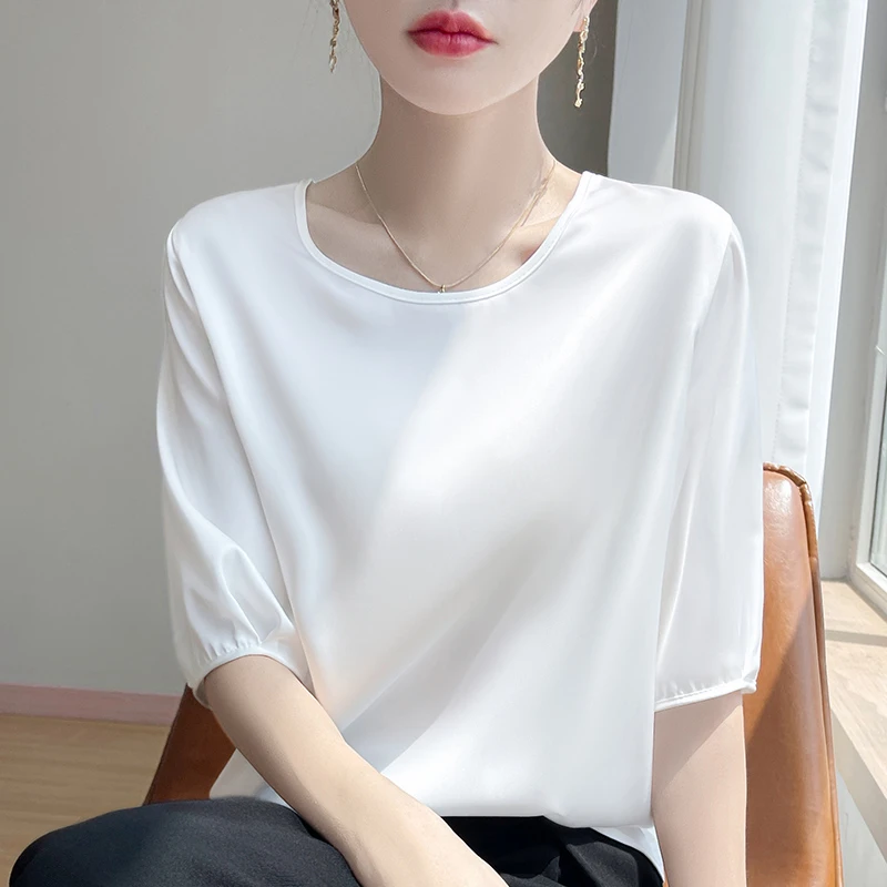 圆领丝滑缎面短袖宽松版T桖D77