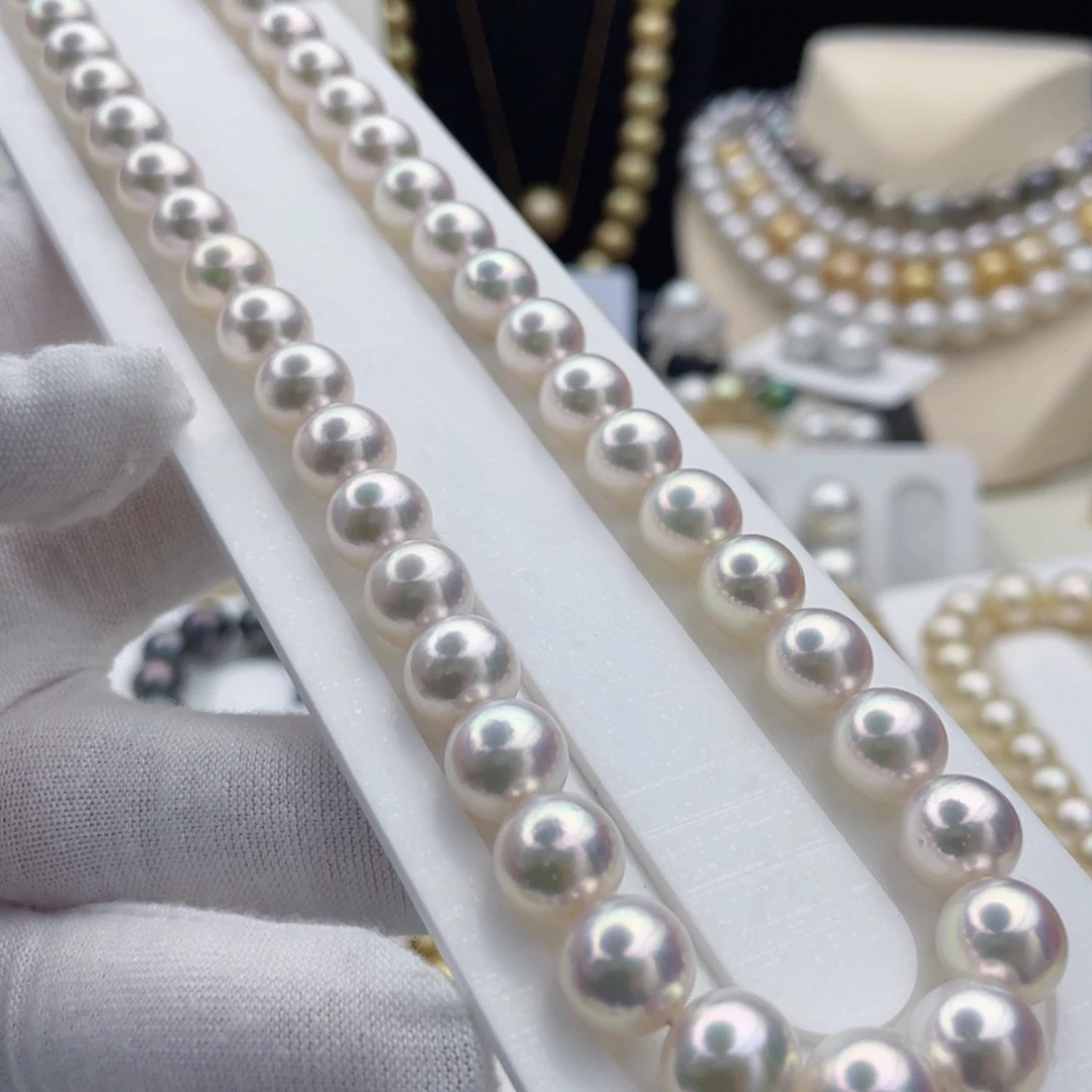 未镶嵌耳饰海水珍珠极光镜面日本海水akoya炫彩9-9.5mm