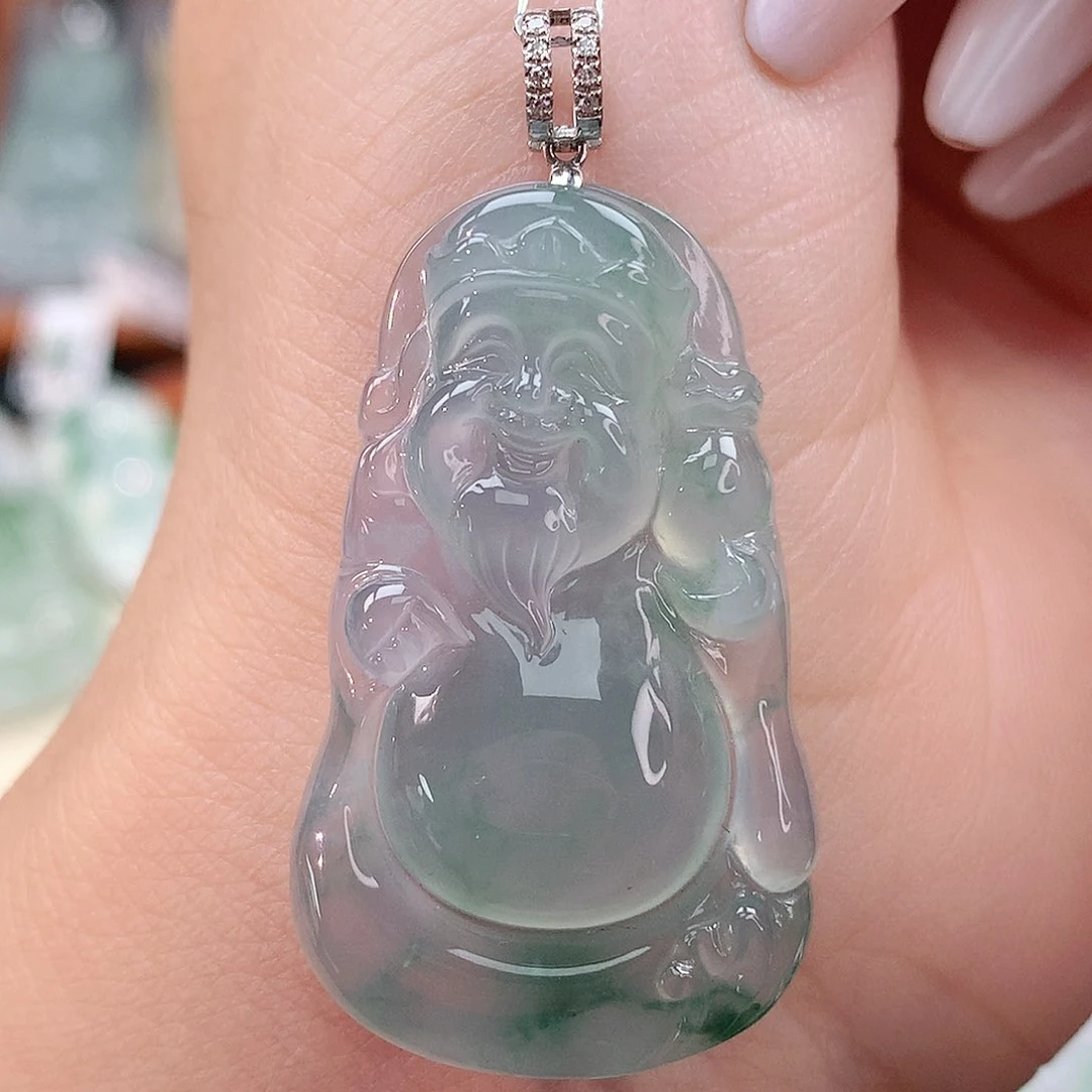 颈饰18K金镶嵌翡翠财神爷