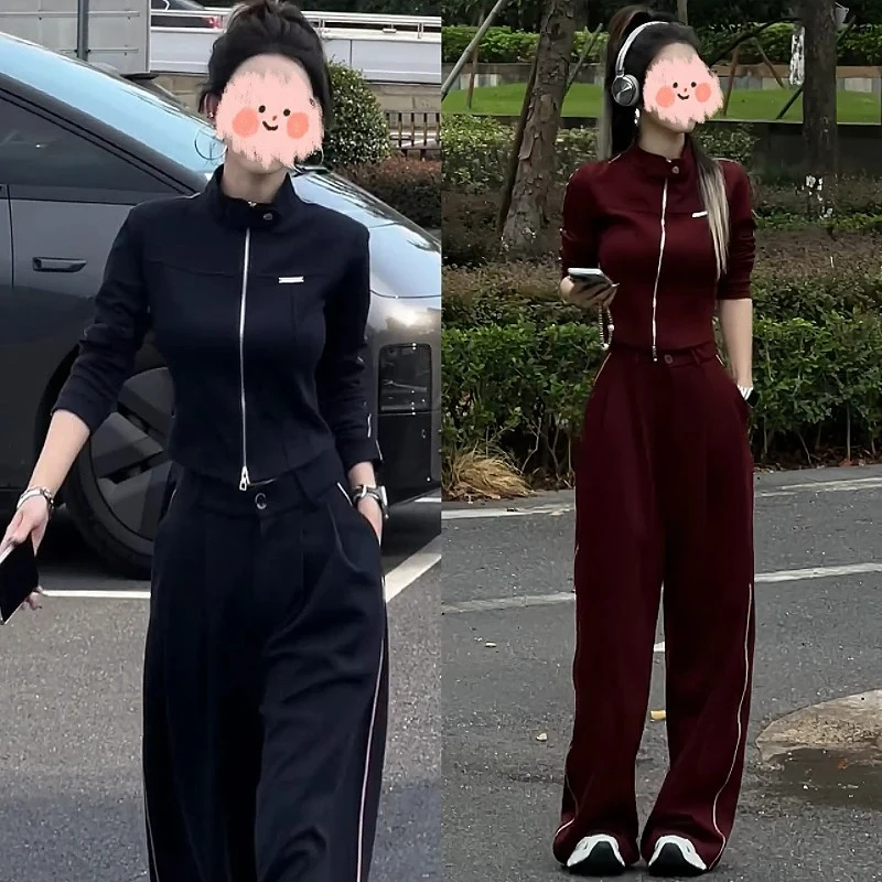套装显瘦阔腿裤气质运动高腰时尚休闲女装网红长裤春秋长袖