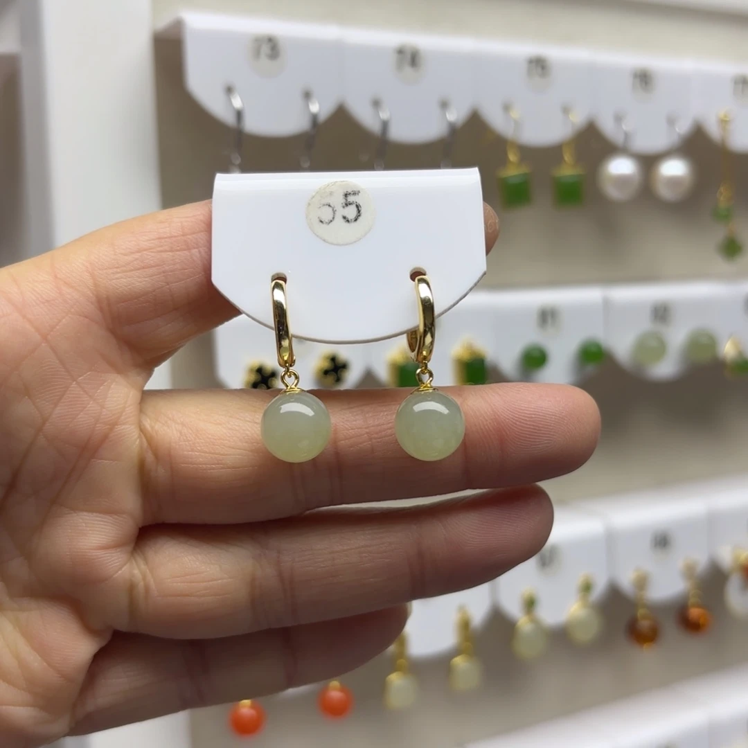 和田玉银S925镶嵌耳饰