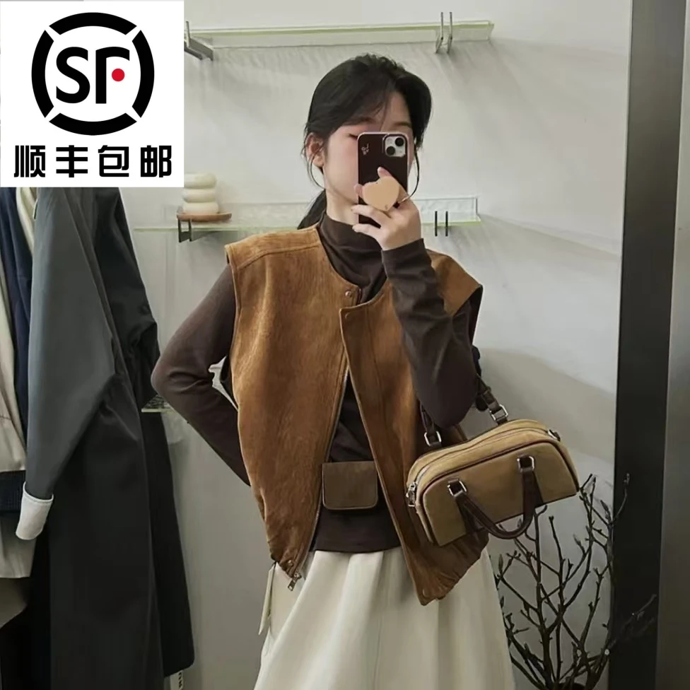 新款圆领拉链花苞马甲女2025秋季高级时尚感宽松百搭叠穿马夹潮