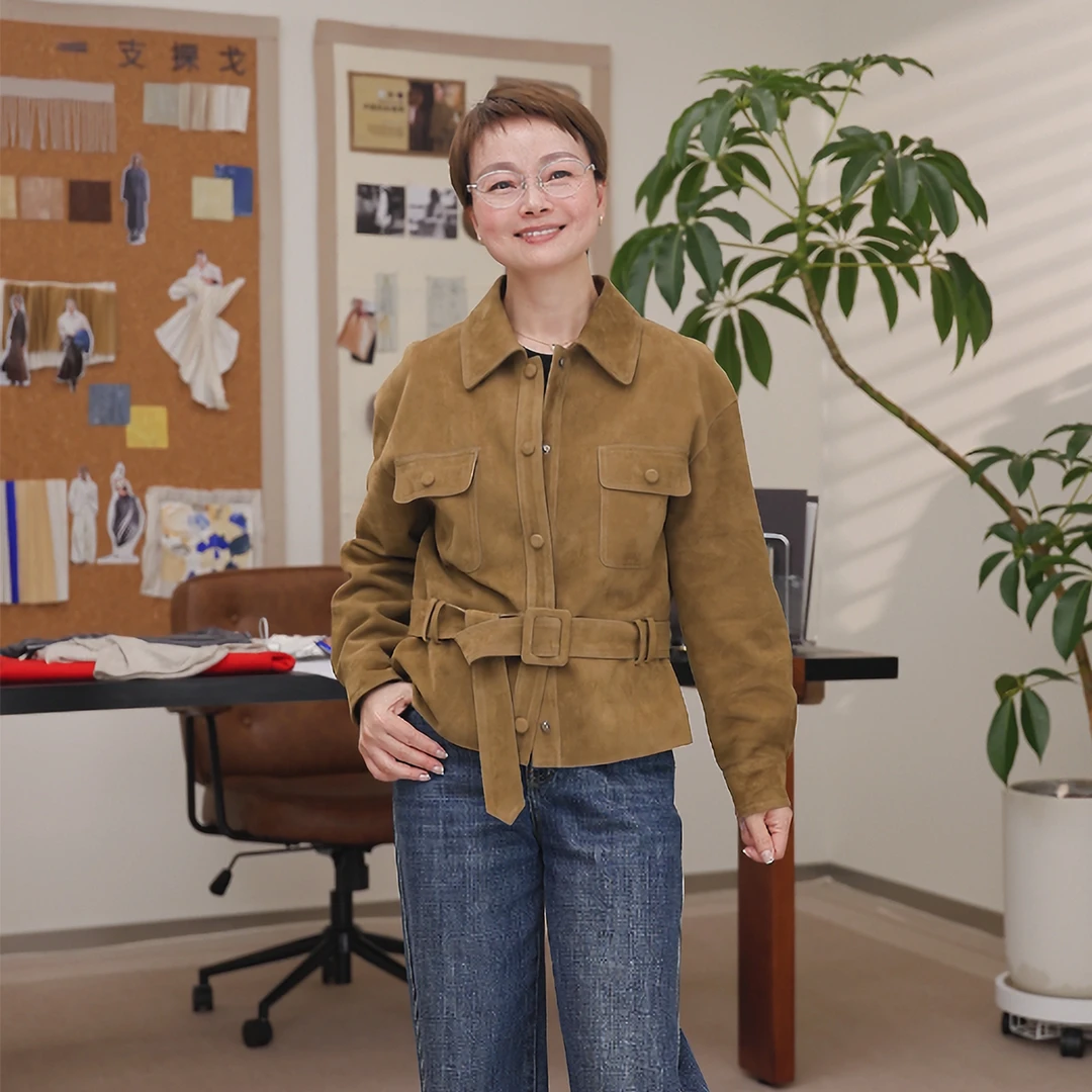 一支探戈丨小个子极简 翻领腰带复古机车风皮衣外套2610904