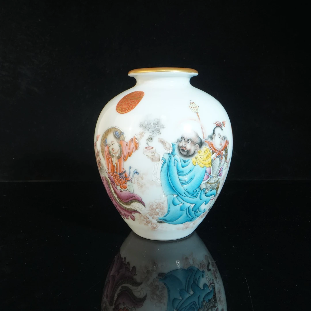 lot14764 4819 建国初期  粉彩细路神仙人物诗文太白尊 H.18.5