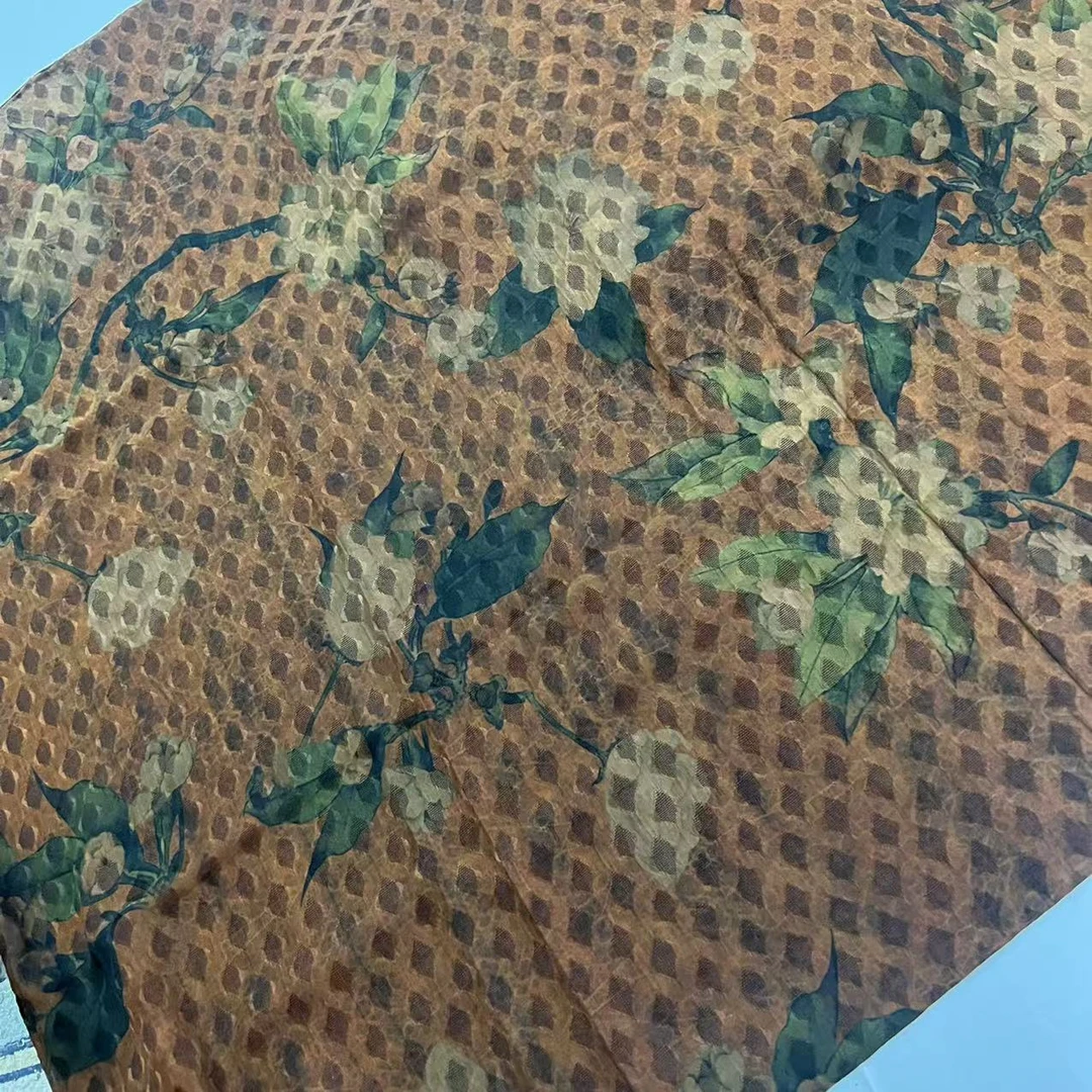 香云纱长巾-暗色梨花 绞萝剪花130*180cm丝巾