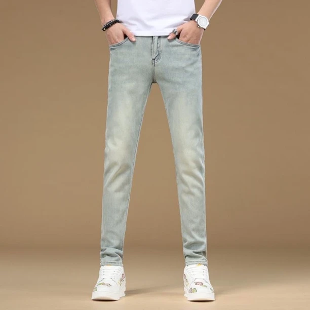 【时尚潮品】新款轻奢风506碧落蓝修身小脚休闲百搭九分男款长裤