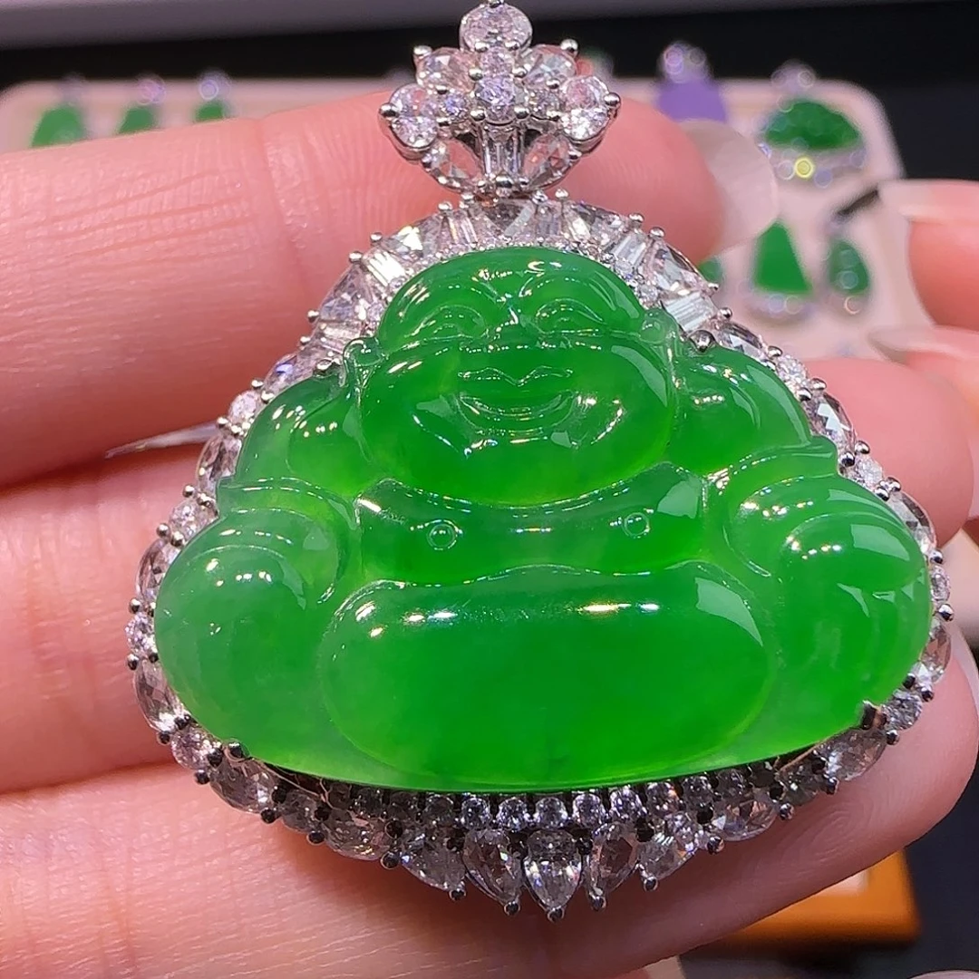 翡翠18K金镶嵌吊坠(不含链)