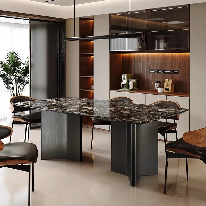 【铂金钻】奢石餐桌意式极简设计师高档天然奢石不锈钢餐桌椅组合