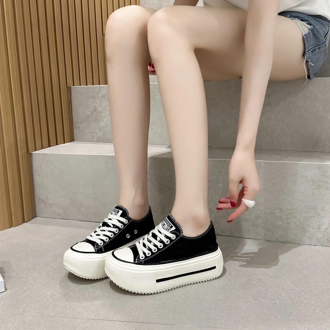 【31码起】6cm小个子厚底增高帆布饼干鞋女小众学生运动休闲板鞋女