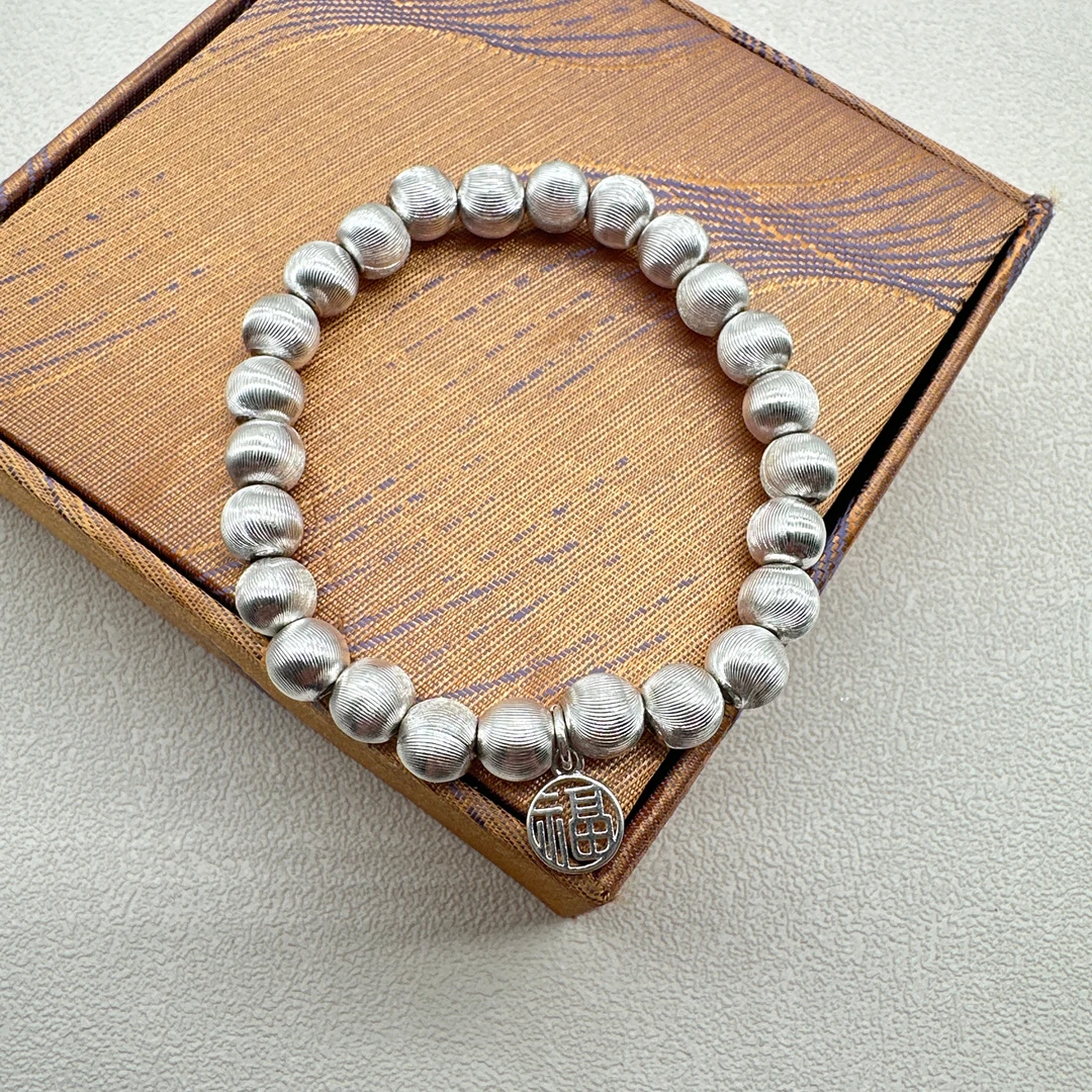 足银手镯 足银999.9手镯 绿盘缠手链手工编绳素款精美简约银手串