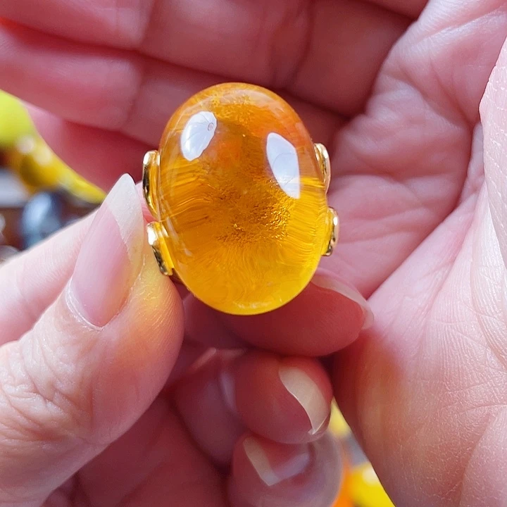 琥珀银S925镶嵌裸石戒指