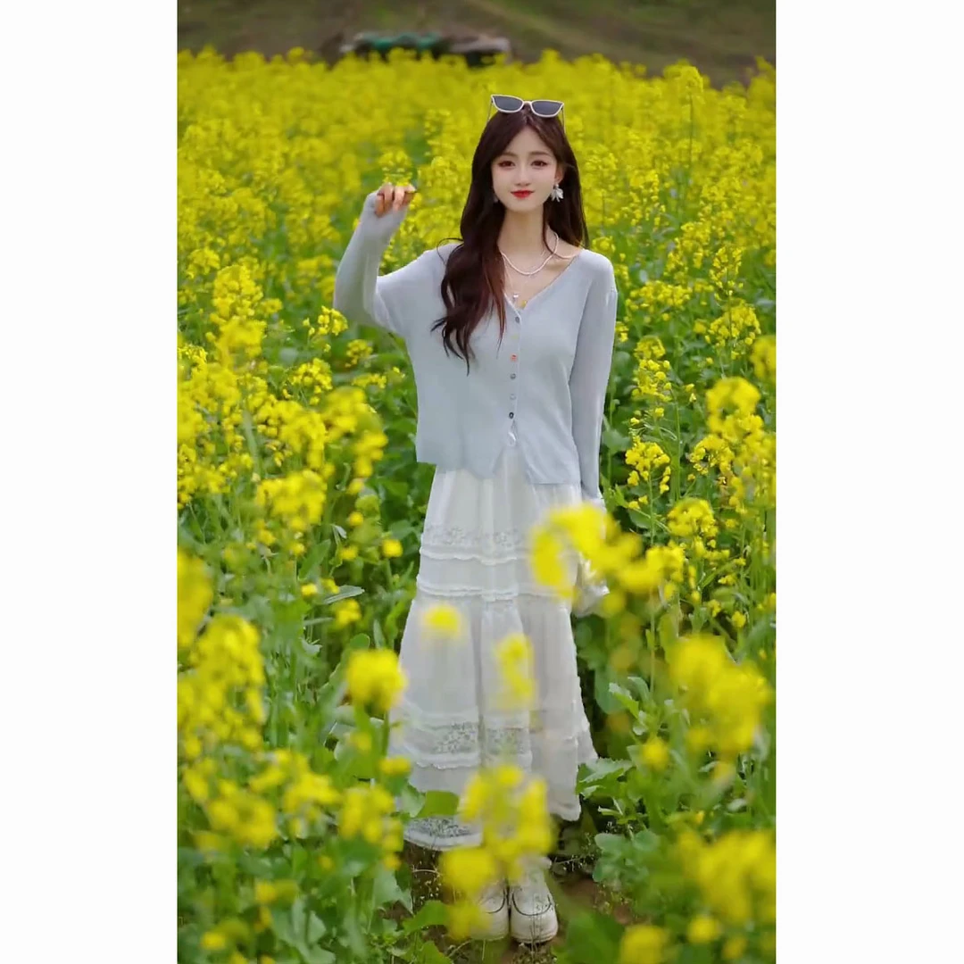 春夏时尚穿搭2025年新款韩系时尚简约百搭长袖上衣半身裙两件套装