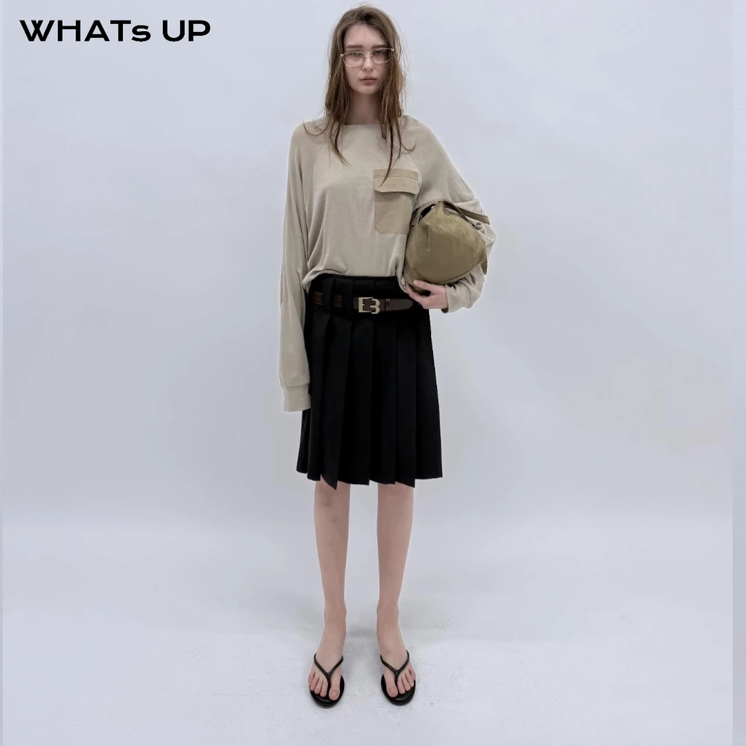 BONBOM 25FW 设计师品牌 黑色百褶裙WHATsUP