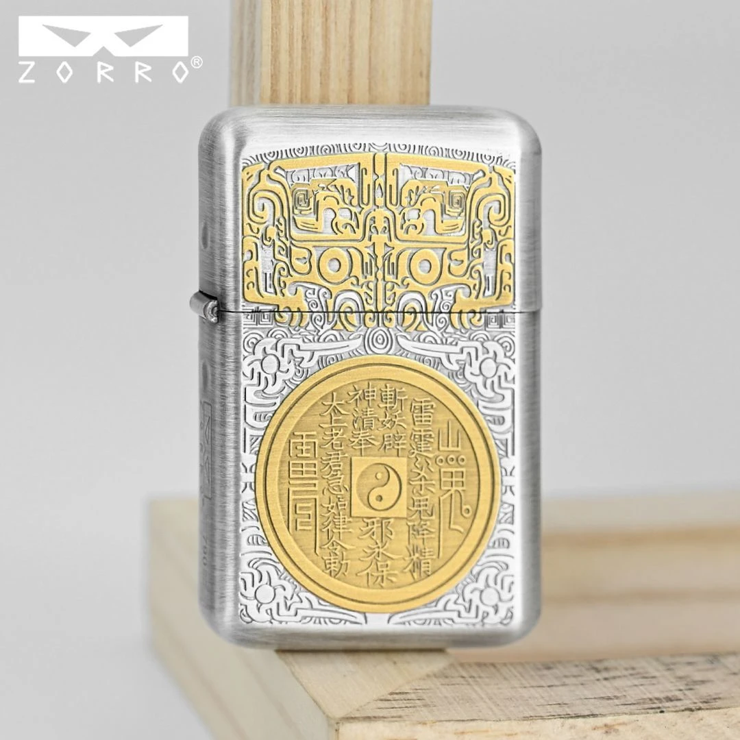 新版佐罗真古银拉丝山鬼花钱打火机
