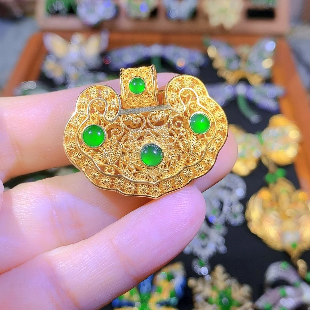 吊坠(不含链)银S925镶嵌翡翠