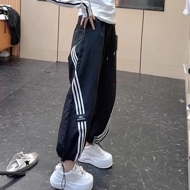 大码早秋薄款运动裤束脚裤九分裤高腰修身2025年夏季新款休闲裤