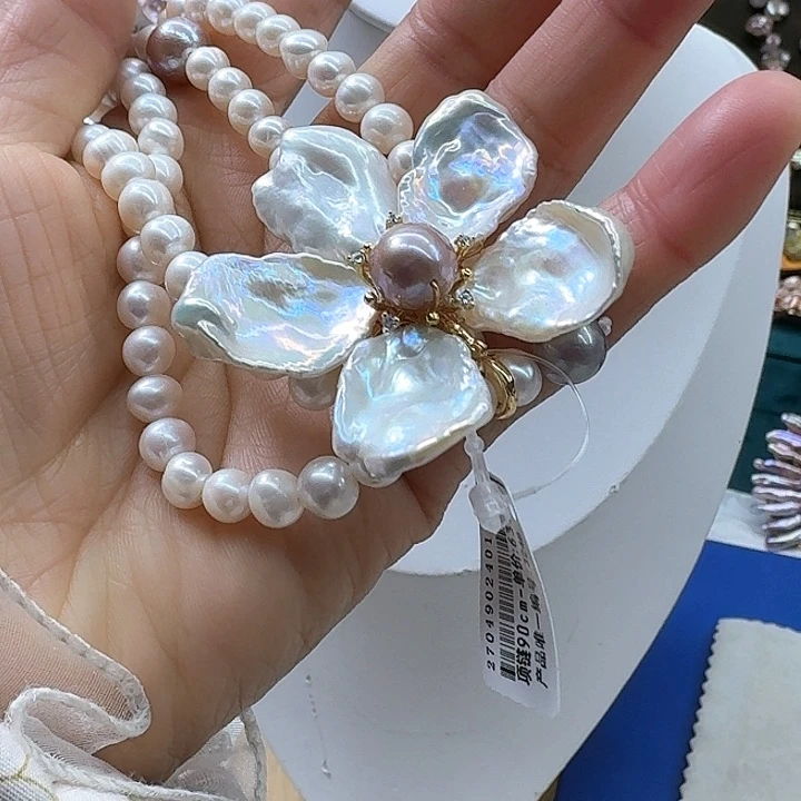 淡水珍珠发饰银S925镶嵌云*桃