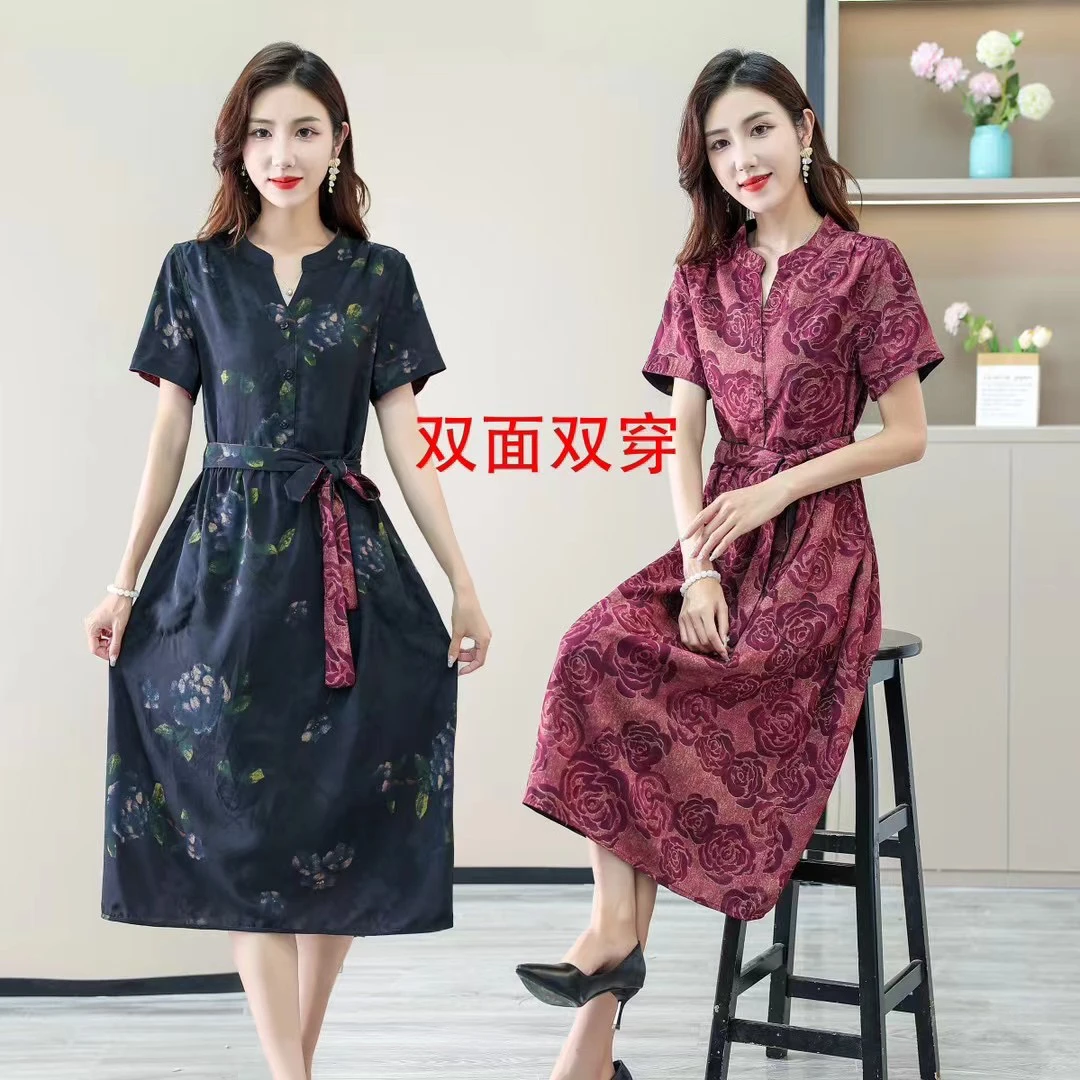 5003.《双面双穿》气质女人重工小立领圆领连衣裙