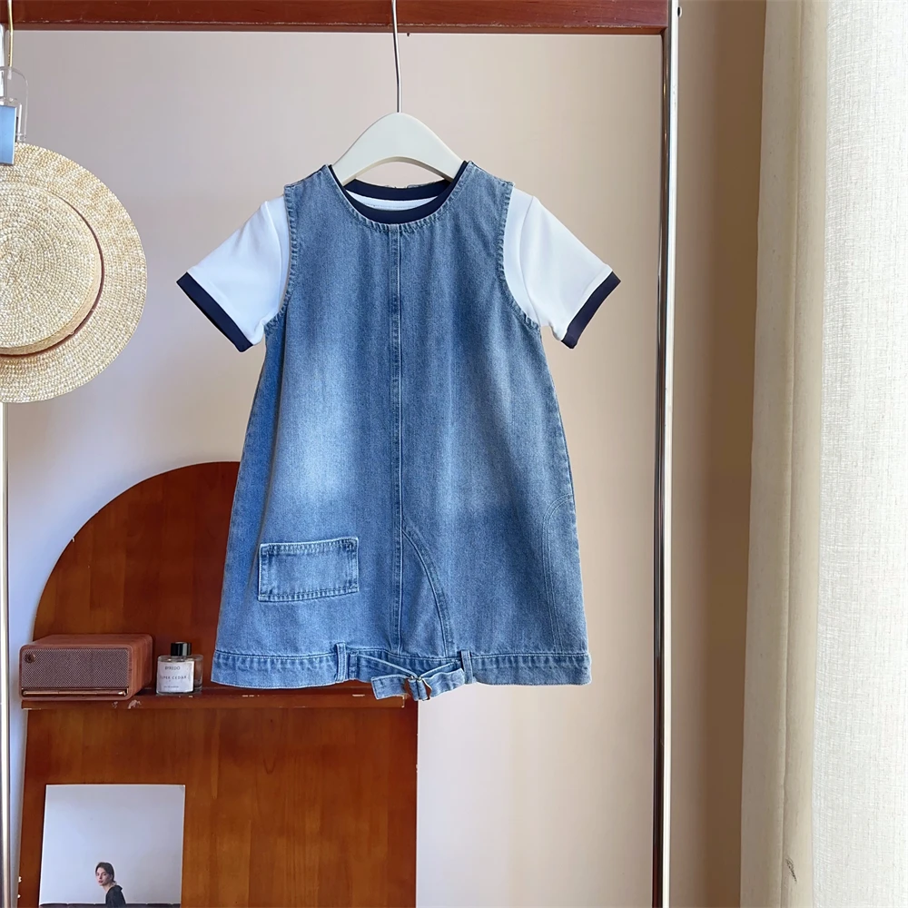 现货【莱特】100棉3024牛仔裙背心裙单层女童新款春夏装百搭连衣裙