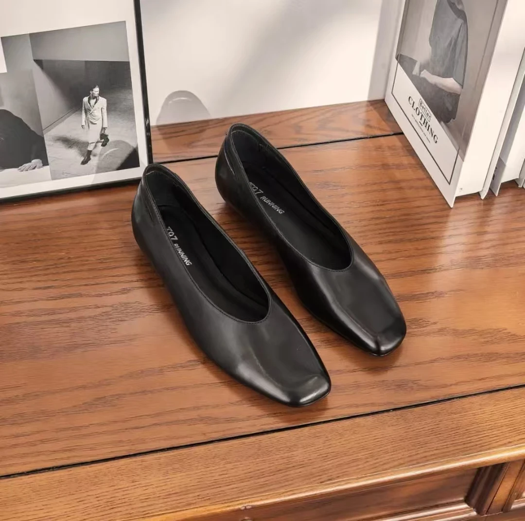 广州手工鞋2025夏季新款法式百搭平底浅口小方头低跟单鞋女G826