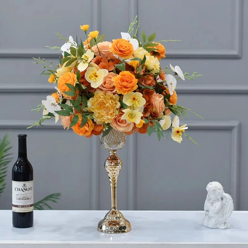 欧式轻奢桌花仿真花艺酒店婚礼餐厅宴会桌面ktv包厢装饰摆件ins风