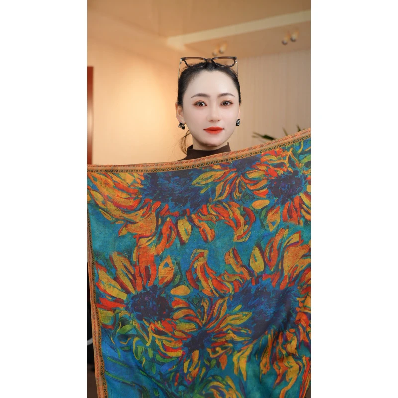 P9【向日葵】新款棉质双面65*65围巾方巾