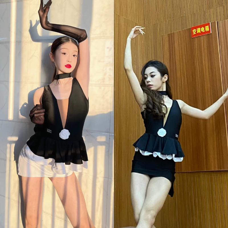 窗之月三件套带胸垫底裤裙子黑白两色可选拉丁舞服夏季拉丁舞舞服