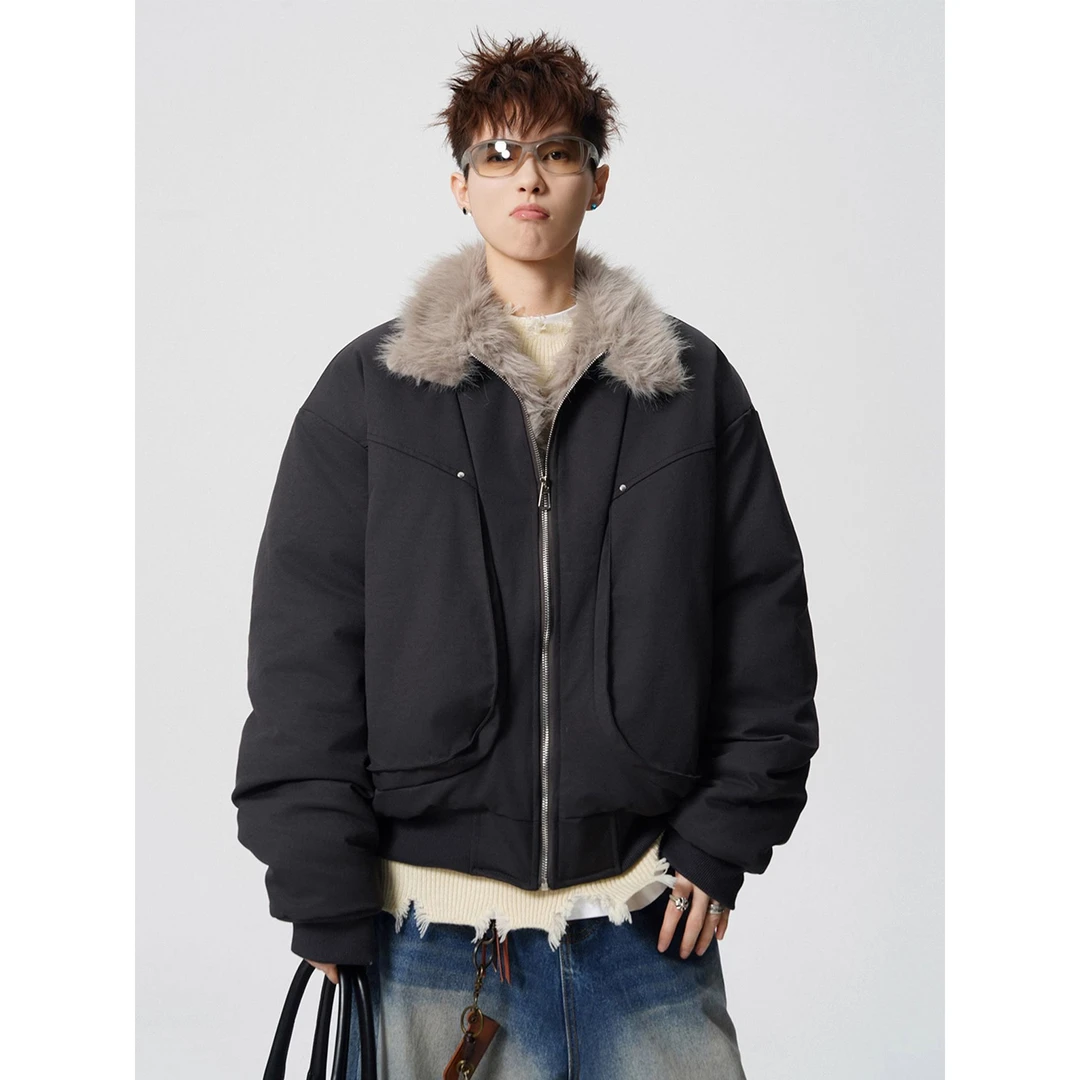 复古毛领座山雕棉服男士外套冬重磅加厚保暖舒适外套短款立领棉衣