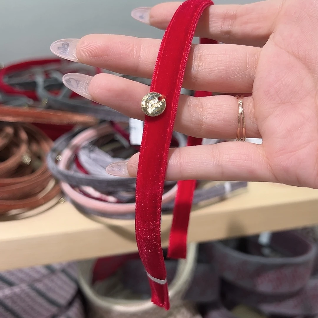 非金属仿珍珠红色丝绒细发箍