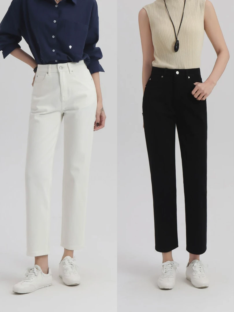 FUJIA STYLE新款气质休闲韩版简约直筒休闲牛仔裤H05180