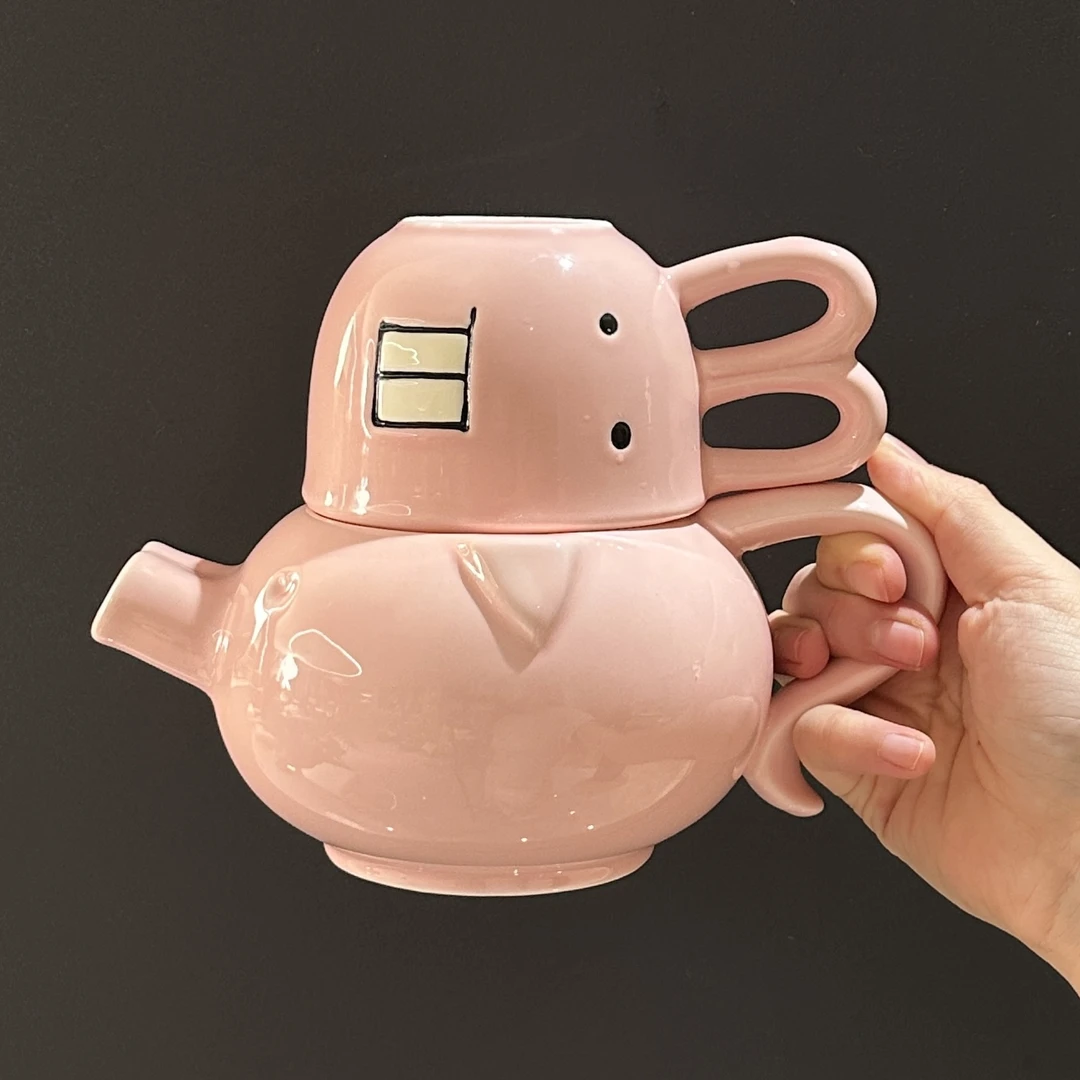 MOMO有趣水杯猪头茶具搞笑猪鼻子流水茶壶小猪陶瓷水壶LYY