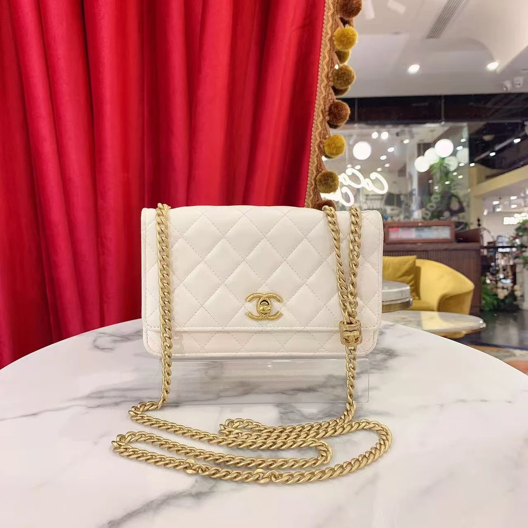 95新 Chanel/香奈儿 GGS香奈儿23b金柱woc白色金扣羊皮97019096