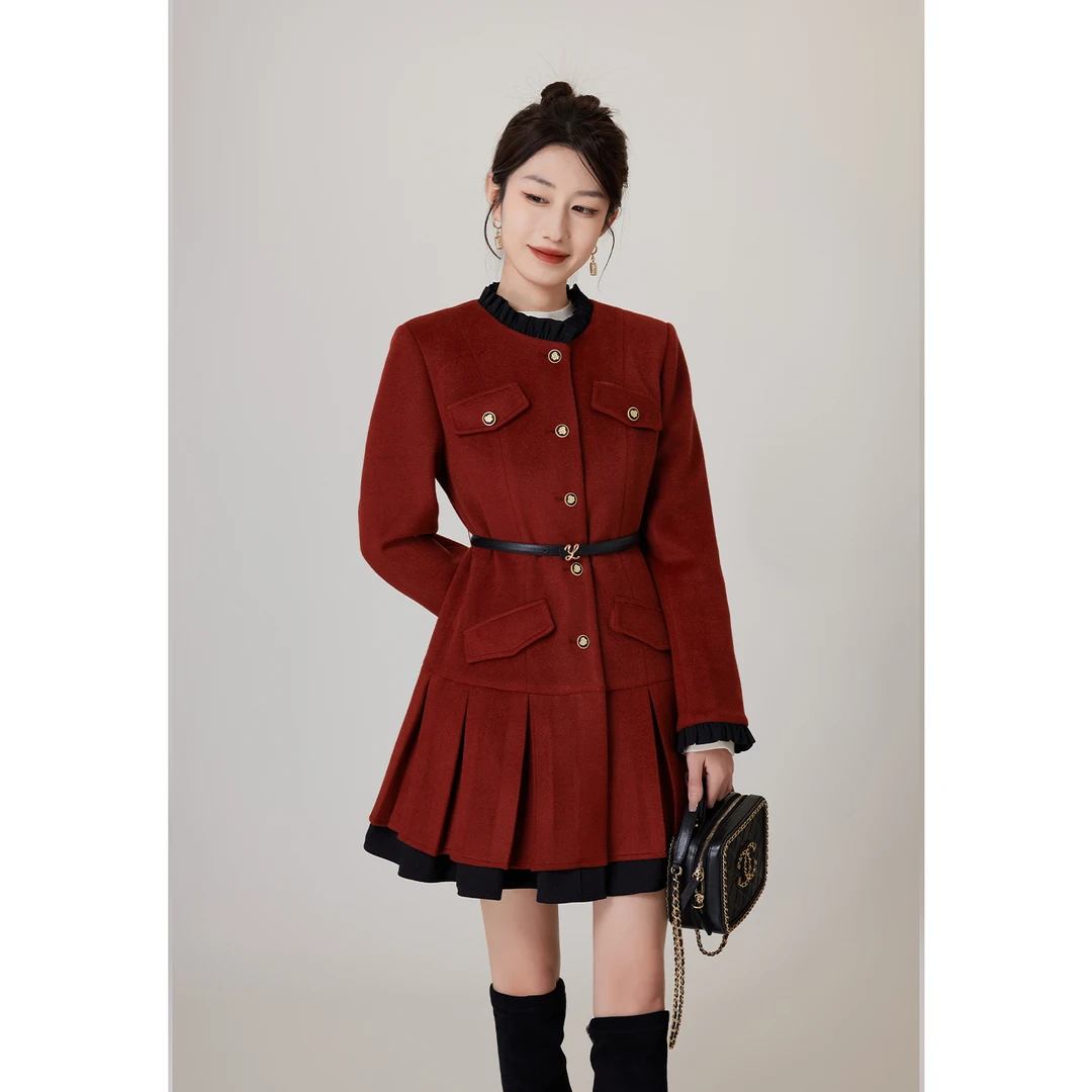 SHAOE清仓专场【荣耀玫瑰】S2023122301高腰百褶秋冬连衣裙