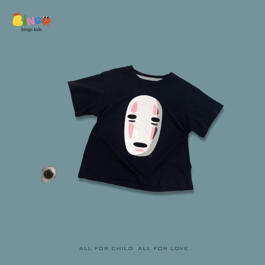 【货号702】儿童夏款卡通图案无脸男短袖黑色