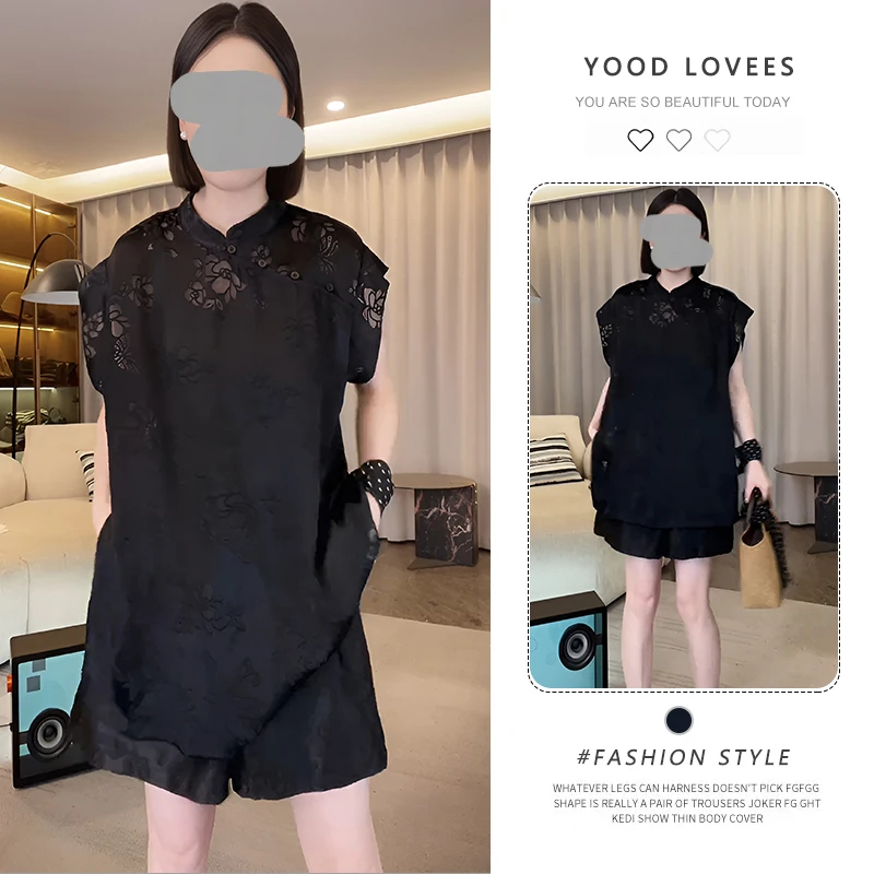 镂空蕾丝套装女2025夏季新款高级感短袖上衣显瘦阔腿短裤两件套潮