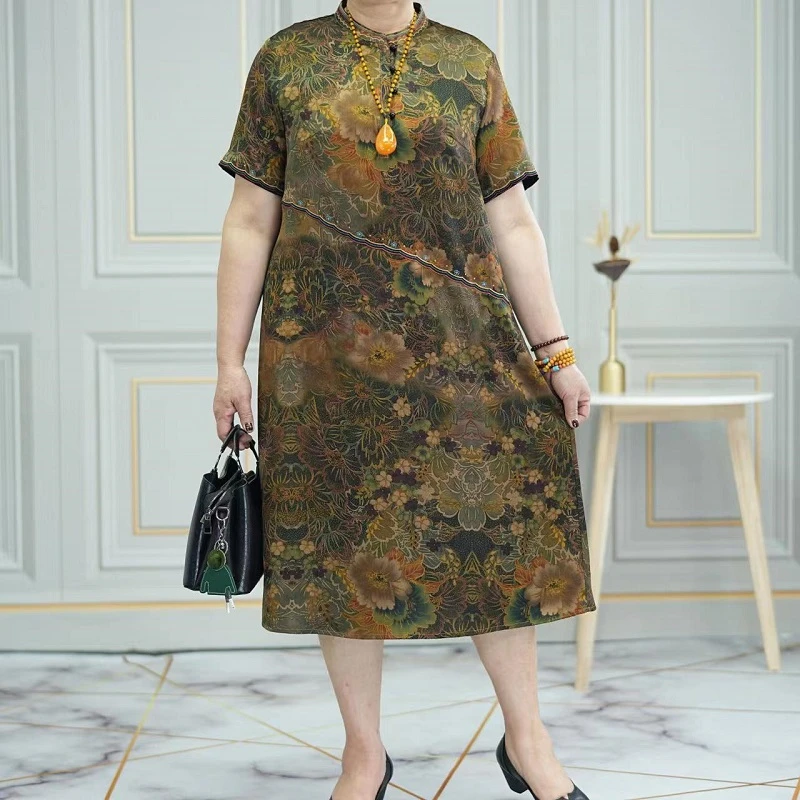 妈妈装连衣裙女中老年女装2025夏季新款大码宽松中长款裙子洋气