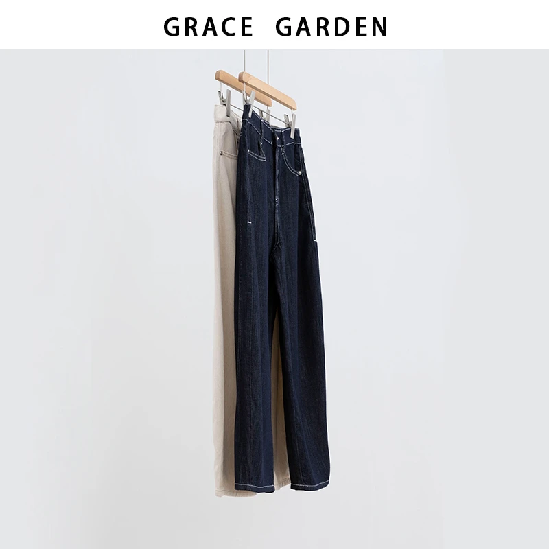 GRACE GARDEN【小禾麻纱！】超薄弯刀宽松显瘦牛仔裤NZK5F1706