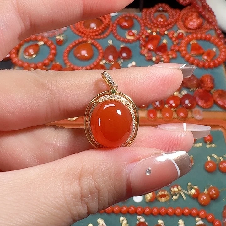 南红玛瑙银S925镶嵌吊坠