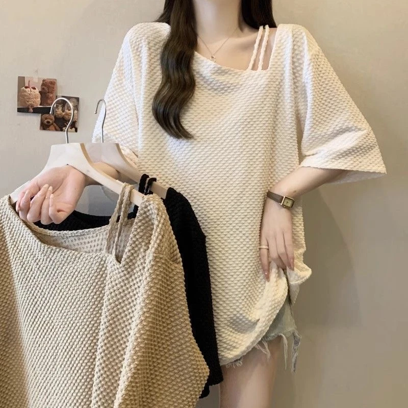 A大码宽松版上衣女款遮肚子夏季胖MM韩系慵懒风百搭显瘦上衣