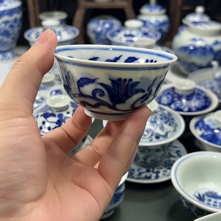 柴窑内外画秋葵花宫碗